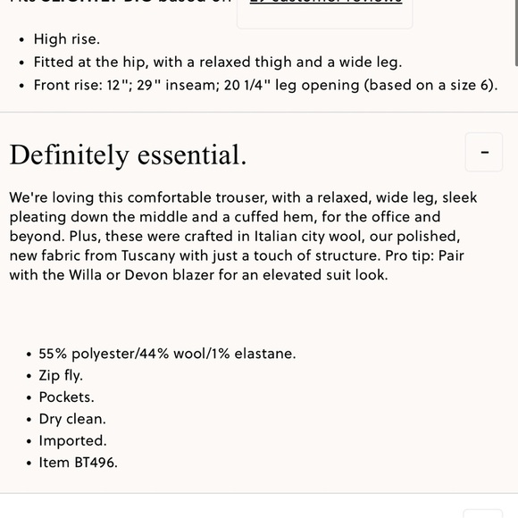 J.Crew NWT wide leg essential pant in Italian city wool Blend dark navy BT496 - Picture 7 of 9